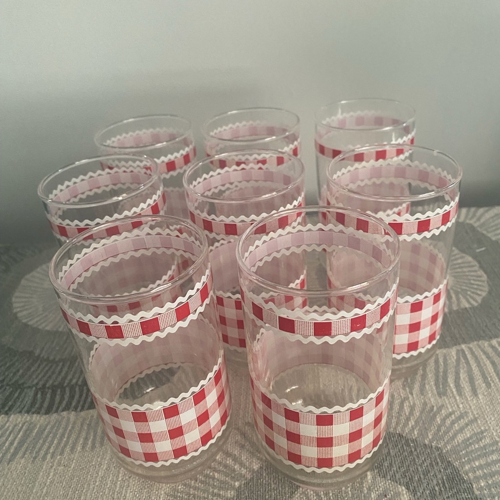 Libbey Red Gingham Pattern Tumblers Farmhouse Cottage Core 12 oz Set of 8